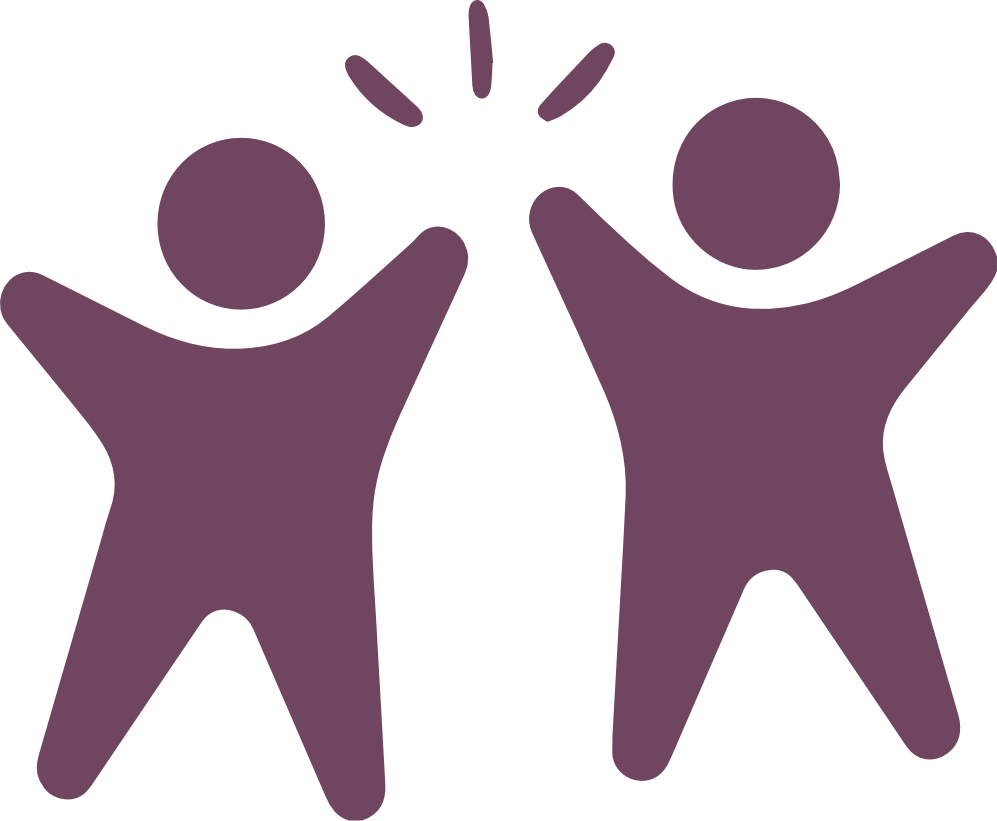 Logo high five Zwei lila Logo-Figuren klatschen sich ab.